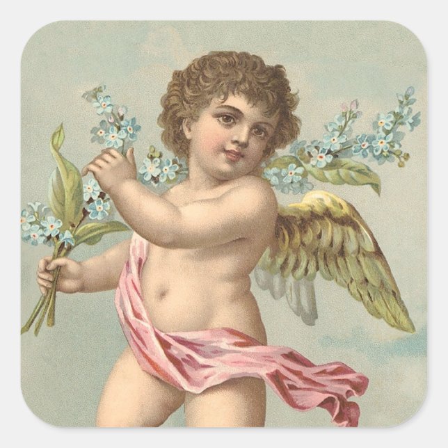 Viktorianischer Cherub Quadratischer Aufkleber (Vorderseite)