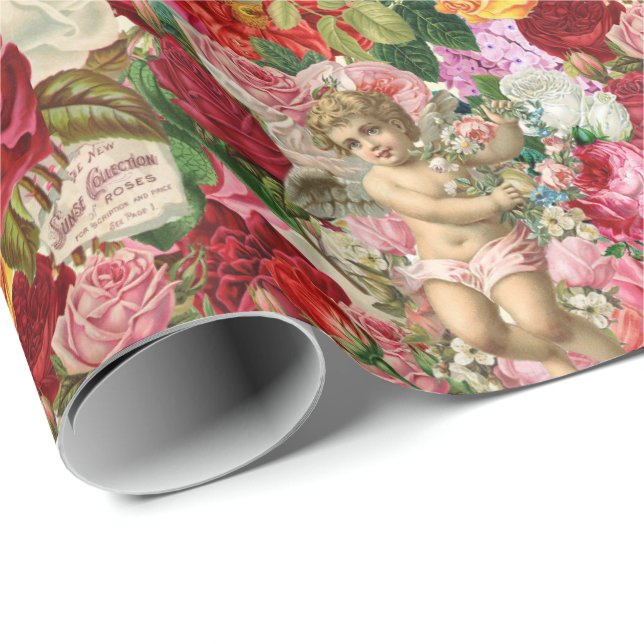 Viktorianischer Cherub und Rose Scrapbook Chintzy  Geschenkpapier (Rolleneckpunkt)
