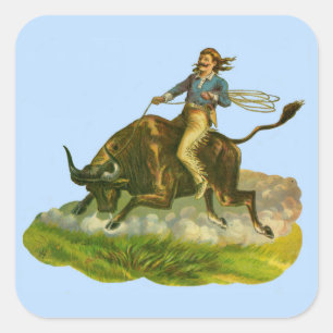 Viktorianischer Cowboy-Bulle Quadratischer Aufkleber