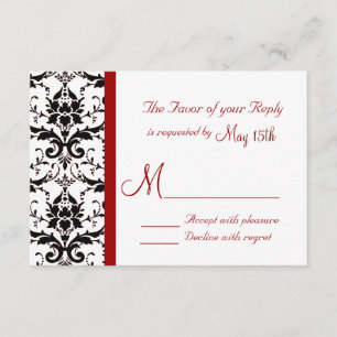 Viktorianischer Damask Schwarz-weißer Roter Streif RSVP Karte