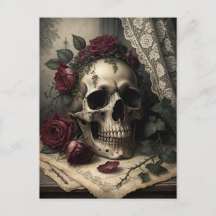 Viktorianischer Dark Academia Gothic-Schädel mit R Postkarte