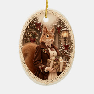 Viktorianischer Eichhörnchen-Weihnachtsgeschenk-Or Keramik Ornament