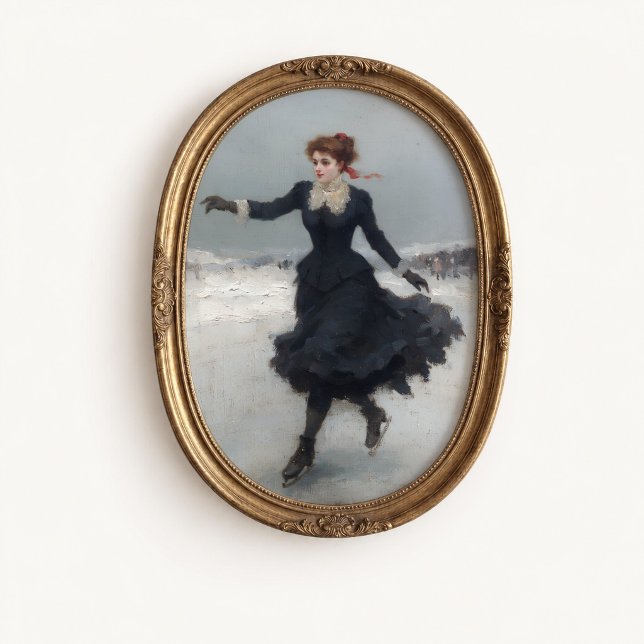 Viktorianischer Eisläufer-Winterposter Poster (Victorian Ice Skater Wall Art Poster - close-up view (frame/decor not included))