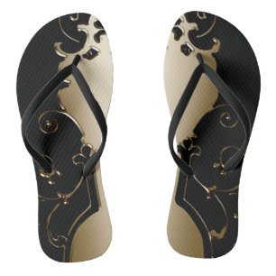 Viktorianischer, eleganter Schwarz-Gold-Look Flip Flops