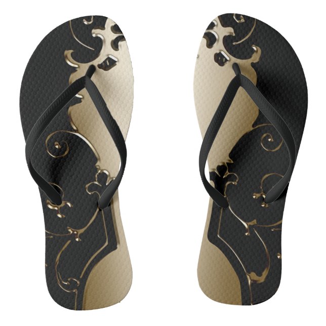 Viktorianischer, eleganter Schwarz-Gold-Look Flip Flops (Fußbett)