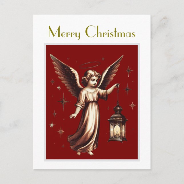 Viktorianischer Eleganter Weihnachtsgel und Lanter Postkarte (Vorderseite)