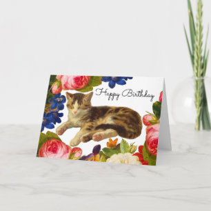 Viktorianischer Floral Schmetterling Katze Nickerc Dankeskarte
