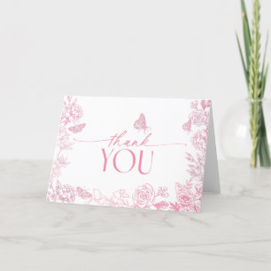 Viktorianischer floraler rosa und weißer Schmetter Dankeskarte