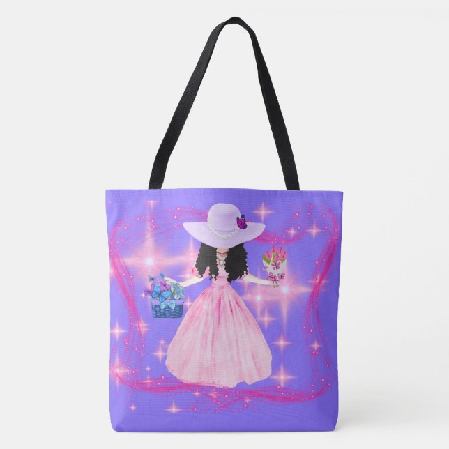 Viktorianischer Frauenkorb mit Blume zum Beutel Tasche (Vorderseite)