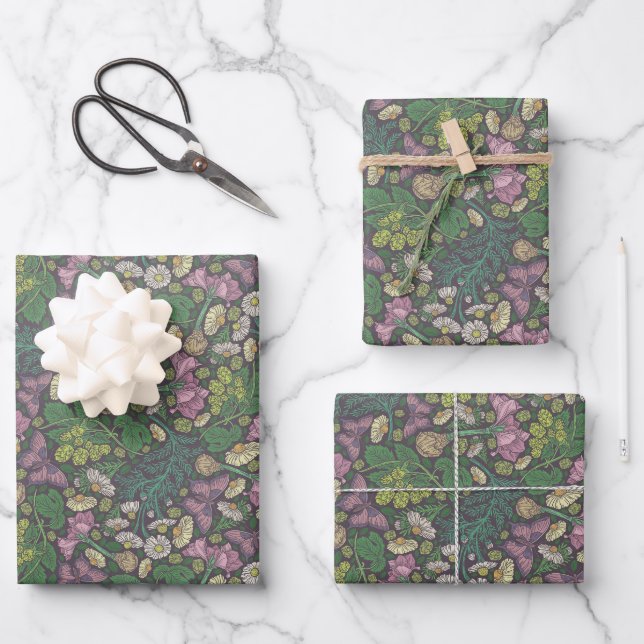 Viktorianischer Garten mit Lila Schmetterlingen Geschenkpapier Set (Vorderseite)