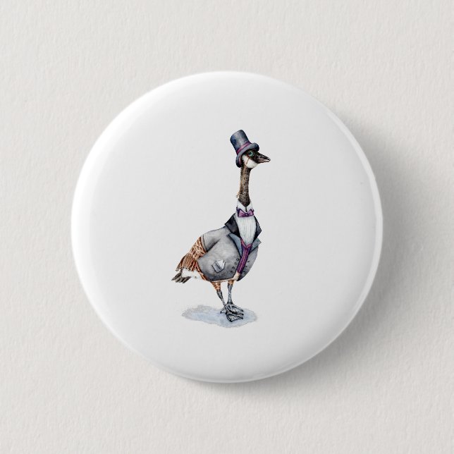 Viktorianischer Gentleman Goose in einem Top Hat Button (Vorderseite)