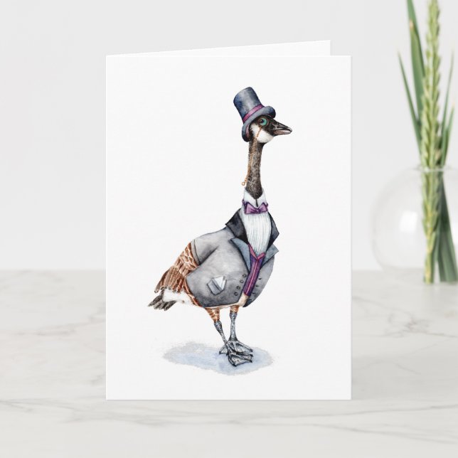 Viktorianischer Gentleman Goose in einem Top Hat Karte (Vorderseite)