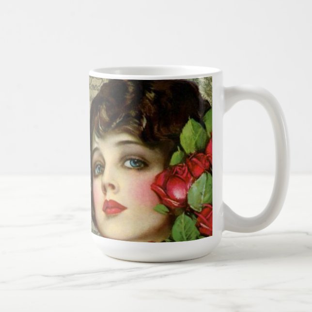 Viktorianischer Glamour Girl mit Rote Rose Kaffeetasse (Rechts)