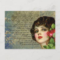 Viktorianischer Glamour Girl mit Rote Rose Postkar