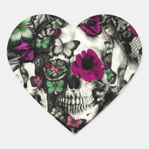 Viktorianischer Gothic-Spitzen-Schädel mit rosa A Herz-Aufkleber