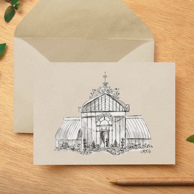 Viktorianischer Grönlandgarten Mitteilungskarte (This ink drawing of a Victorian greenhouse is lovely on a kraft background as well as classic white.)