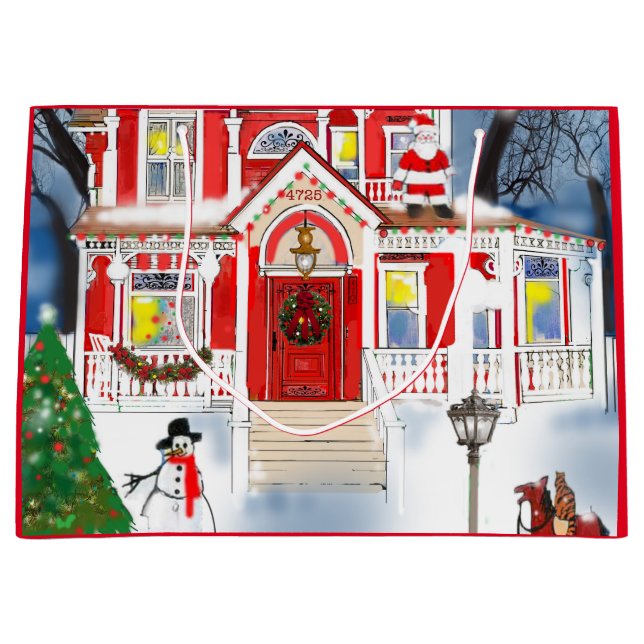 Viktorianischer Hausschnee in altmodischer Weihnac Große Geschenktüte (Vorderseite)