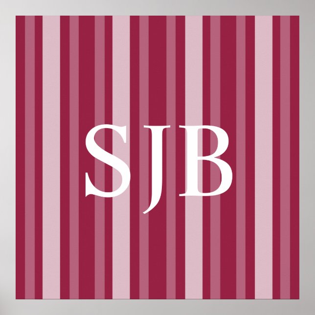 Viktorianischer Himbeerstreifen mit Monogramm Poster (Vorne)