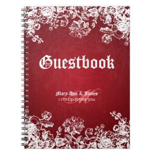 Viktorianischer HochzeitGuestbook blühen Rot Notizblock