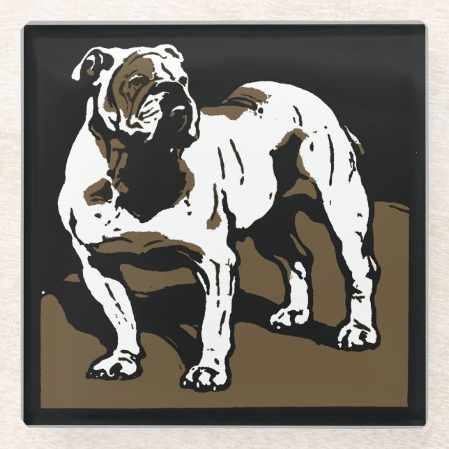 Viktorianischer Holzschnitt Bauernhof Tier Bulldog Glasuntersetzer (Vorderseite)