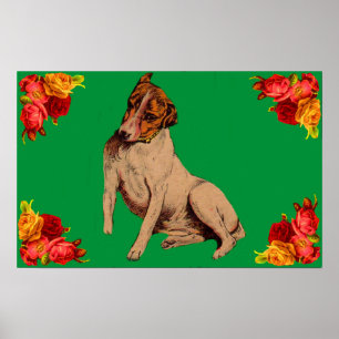 Viktorianischer Hund und Blume Poster