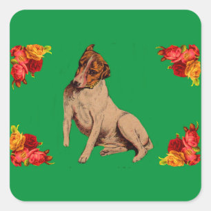 Viktorianischer Hund und Blume Quadratischer Aufkleber