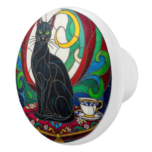 Viktorianischer Katzenknob, Kissen, Mosaik, farbig Keramikknauf