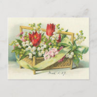 Viktorianischer Korbgeflecht Rote Tulpen & Lily im