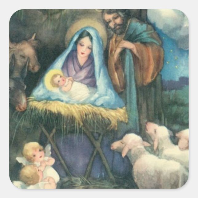 Viktorianischer Krippensticker Quadratischer Aufkleber (Vorderseite)