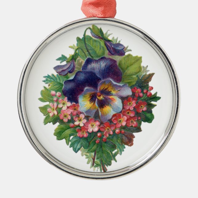 Viktorianischer lila Pansy-Blumenstrauß für den Ornament Aus Metall (Vorne)