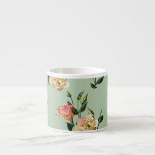 Viktorianischer Lisianthus: Olivgrüne Floral-Aquar Espressotasse