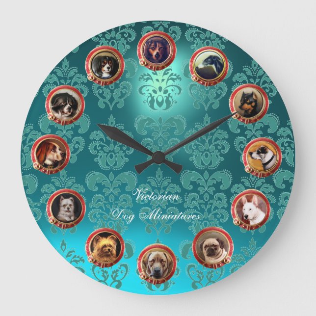 VIKTORIANISCHER MINIATURHUND PORTRAS Aquamariner B Große Wanduhr (Vorderseite)