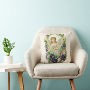 Viktorianischer Osterangel mit Lila Pansy-Blume Kissen