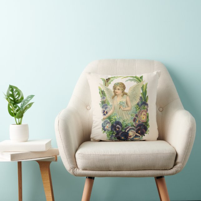 Viktorianischer Osterangel mit Lila Pansy-Blume Kissen (Stuhl )