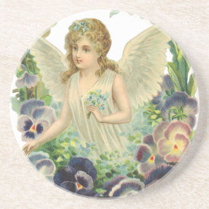 Viktorianischer Osterangel mit Lila Pansy-Blume Sandstein Untersetzer