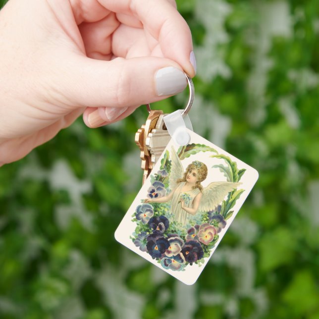 Viktorianischer Osterangel mit Lila Pansy-Blume Schlüsselanhänger (Hand)