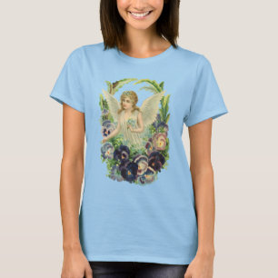 Viktorianischer Osterengel mit violetten Stiefmütt T-Shirt