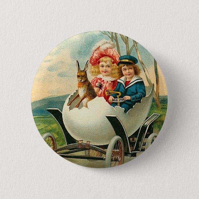 Viktorianischer Osterhasen-Knopf Button (Vorderseite)