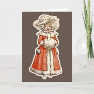 Viktorianischer Papppuppen-Winterbraun-Vintag Karte