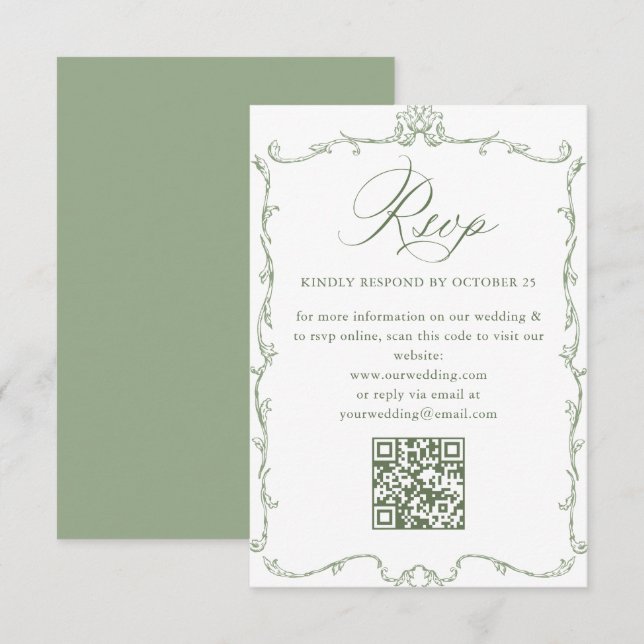 Viktorianischer QR-Code für Verzierte Blumenpracht RSVP Karte (Vorne/Hinten)