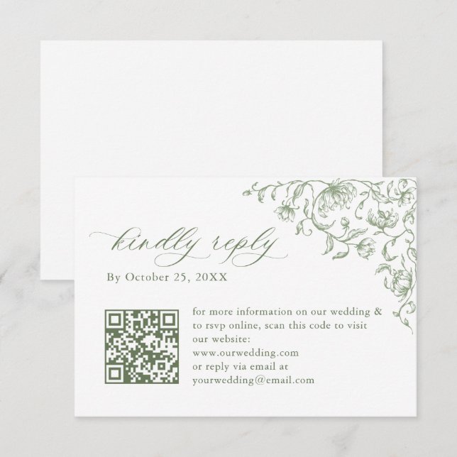 Viktorianischer QR-Code für Verzierte Blumenpracht RSVP Karte (Vorne/Hinten)
