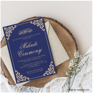 Viktorianischer Rococo-Rahmen Royal Blue Mehndi-Ze Einladung