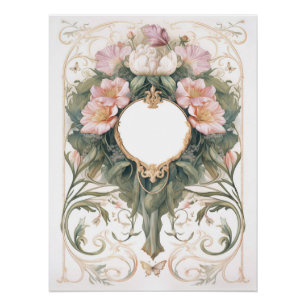Viktorianischer Romantik-Blumenhintergrund Poster