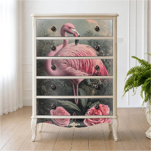 Viktorianischer Rosa Flamingo Vintage-Rosen-Illust Seidenpapier