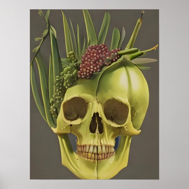 Viktorianischer Schädel, Aloe und Trauben Poster (Vorne)