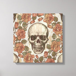 Viktorianischer Schädel und Rosen-Leinwand Art. Leinwanddruck