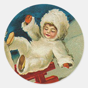 Viktorianischer Schnee-Baby-Weihnachtsaufkleber Runder Aufkleber