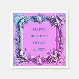 Viktorianischer Scroll Frame elegant lila rosa Serviette