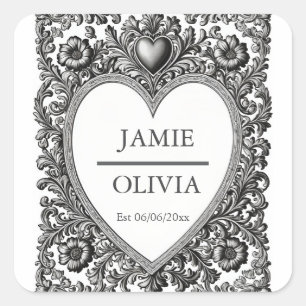 Viktorianischer Scroll Frame - Hochzeit Quadratischer Aufkleber