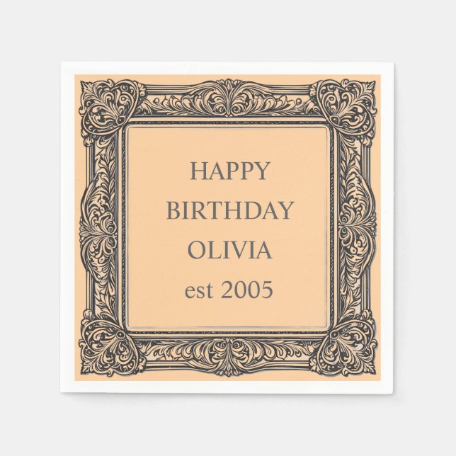 Viktorianischer Scroll Frame Napkin Eleganter Peac Serviette (Vorderseite)